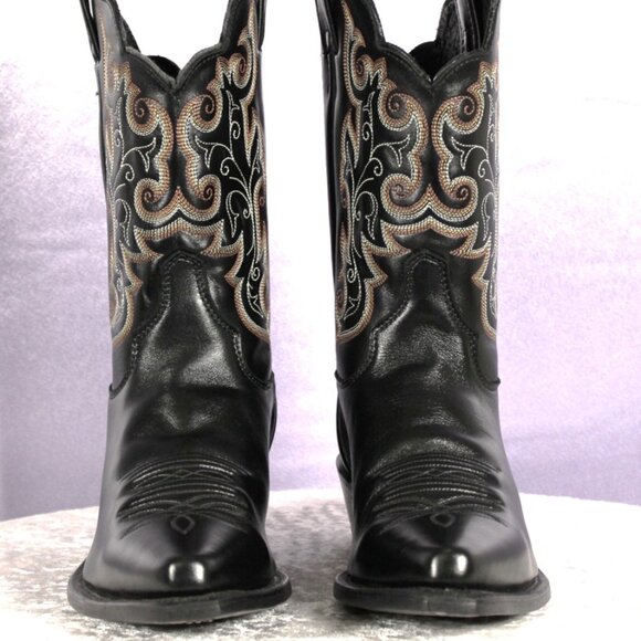 Justin Black Leather Western Cowboy Boots Embroidered Size 7.5 - Picture 2 of 9